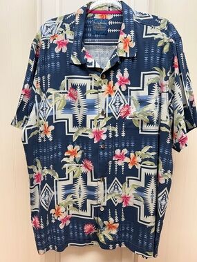 Tommy Bahama Navy Floral & Geometric Camp Shirt